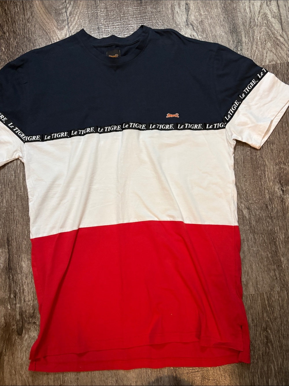 Le Tigre Men’s Navy White Red Colorblock Short Sleeve Tee